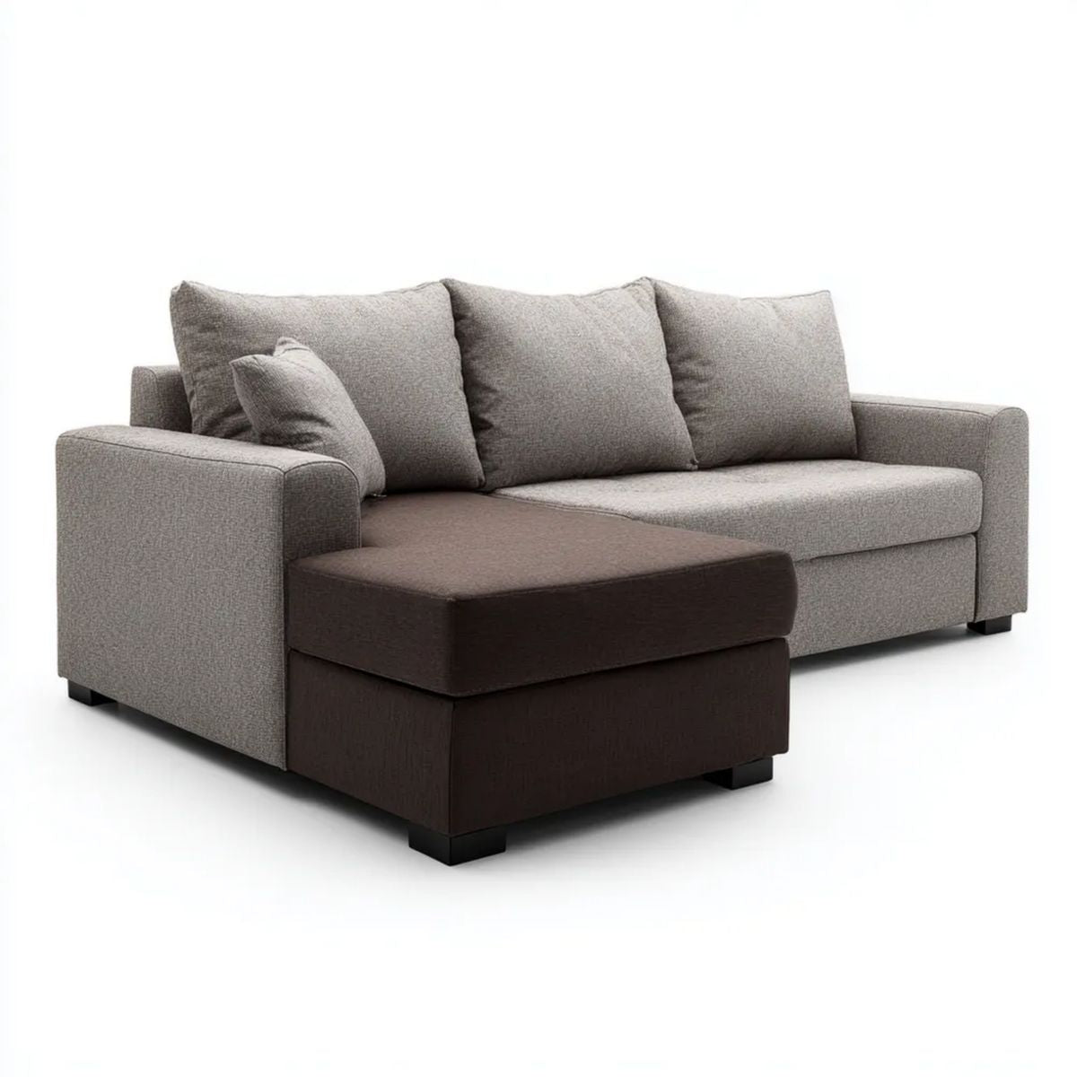Sofa narożna w kształcie L z lewostronnym szezlongiem, szarobrązowa, tapicerka poliestrowa, 230 x 150 x 85 cm