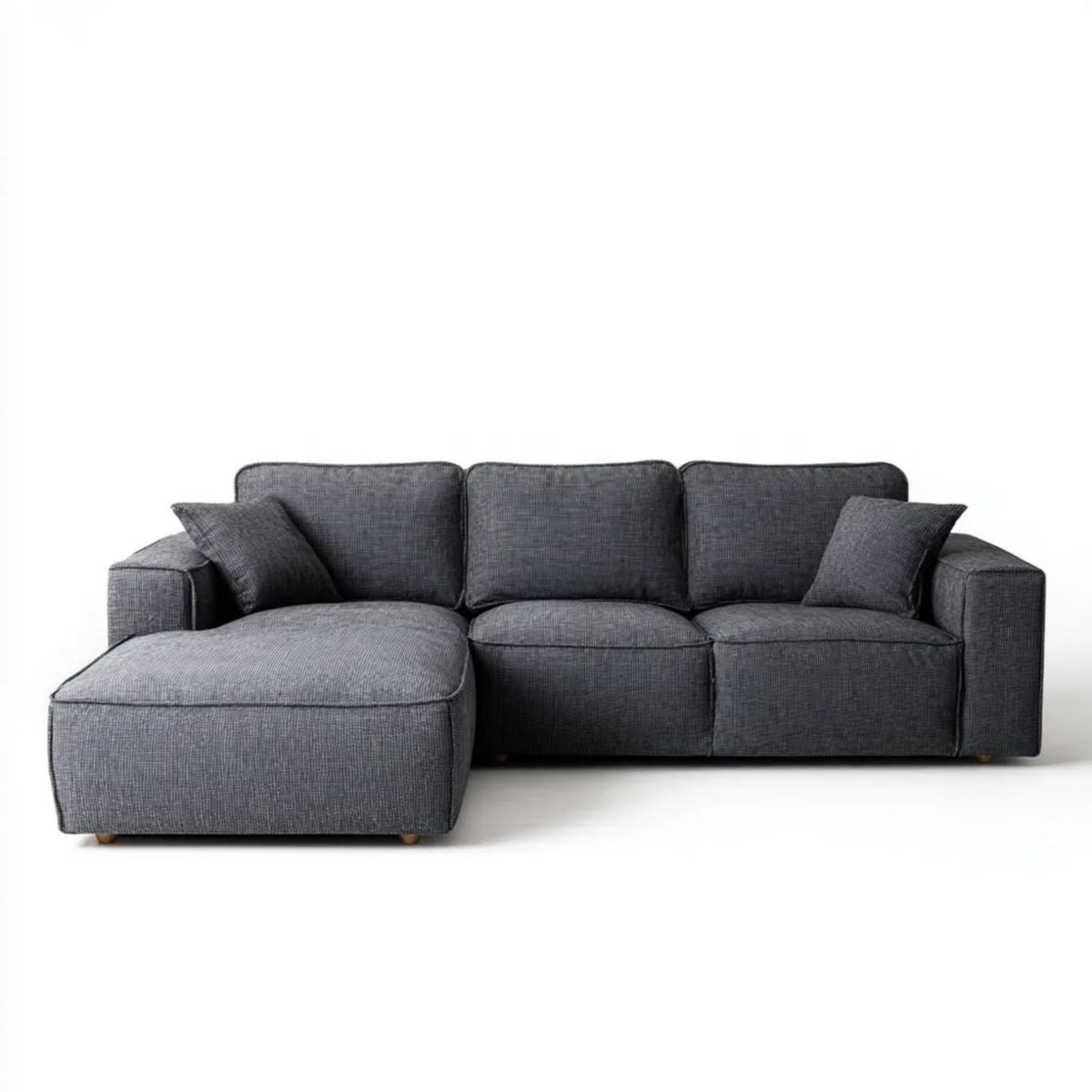 Grafitowa sofa narożna lewostronna z tapicerką poliestrową, 250 × 160 × 85 cm