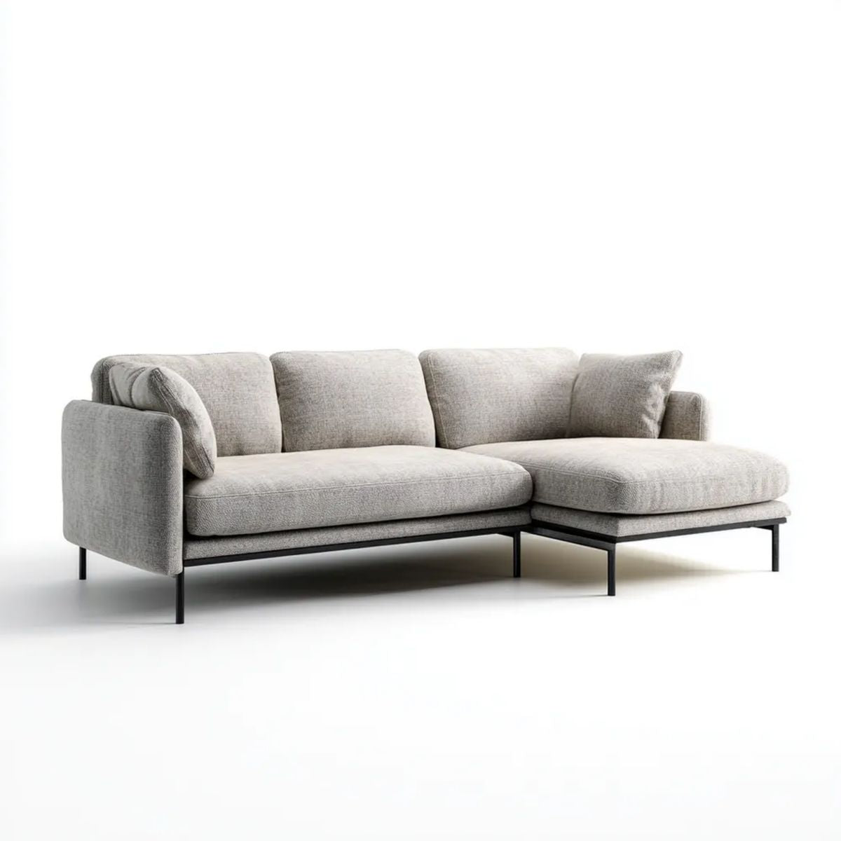 Sofa narożna w kształcie L z tkaniny jasnoszara/czarna, prawostronny szezlong, 230 x 150 x 85 cm