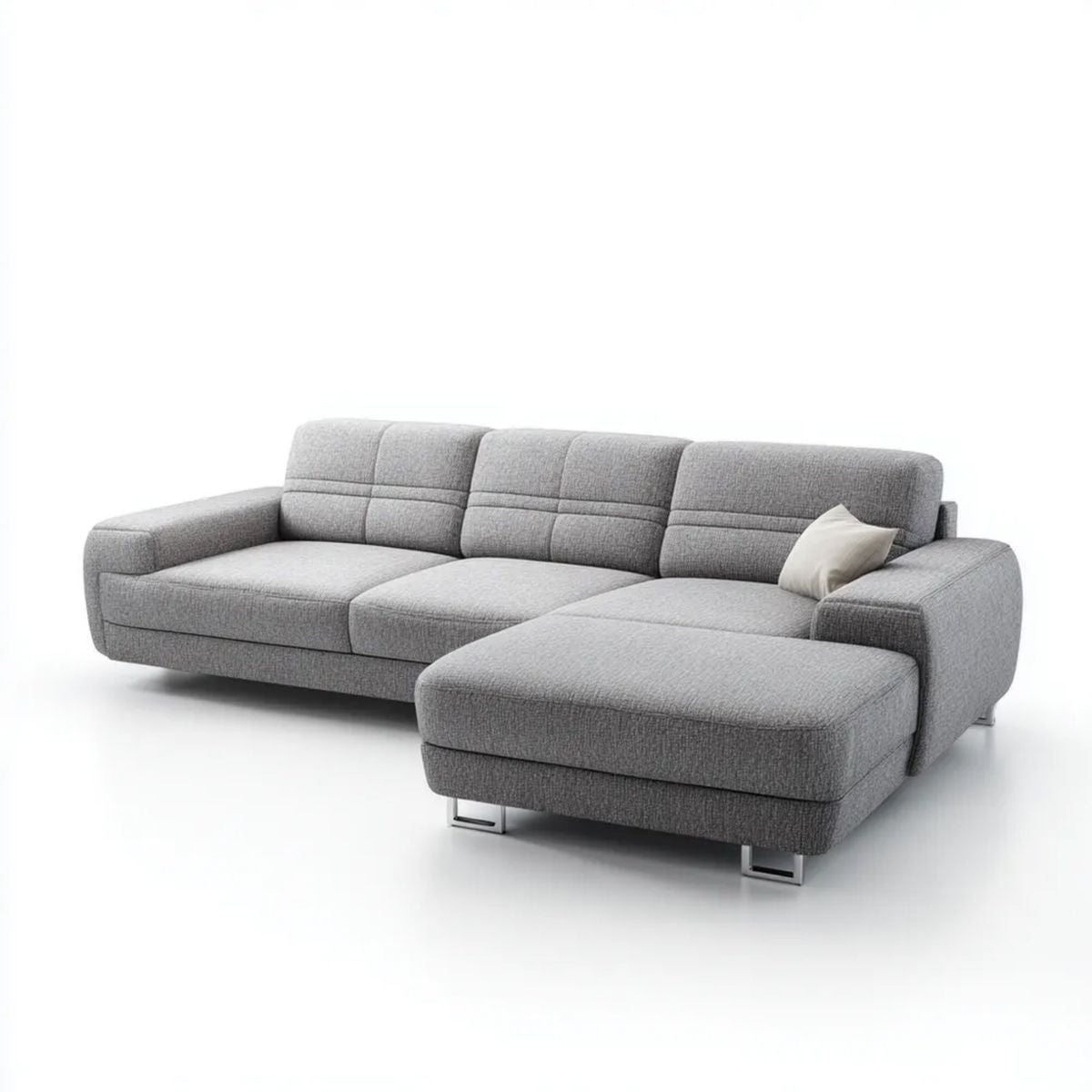 Prawostronna sofa narożna z tkaniny poliestrowej, szara, 280 × 170 × 85 cm