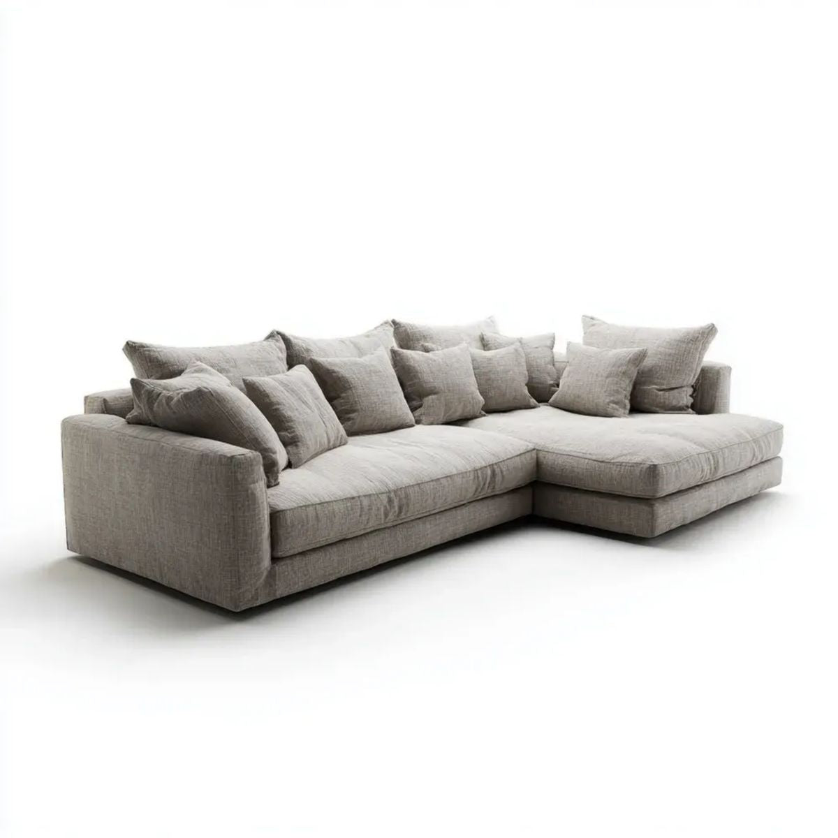 Szara sofa narożna w kształcie L z obiciem poliestrowym, prawostronna, 300 x 220 x 85 cm