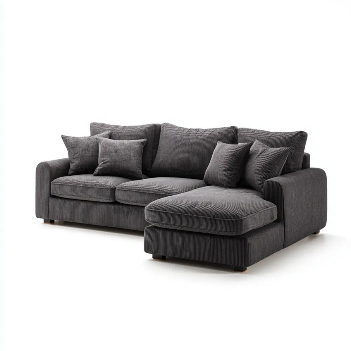 Prawostronna sofa narożna z szezlongiem grafitowa, tapicerka z poliestru, 250 x 160 x 85 cm