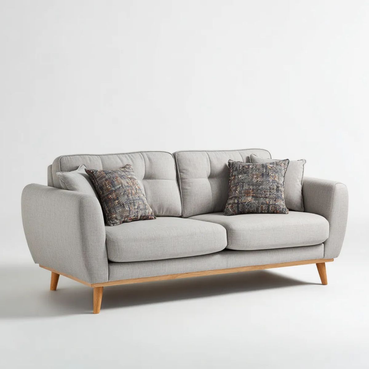 Szara sofa dwuosobowa z tapicerką poliestrową i drewnianymi nogami, 180 × 90 × 86 cm