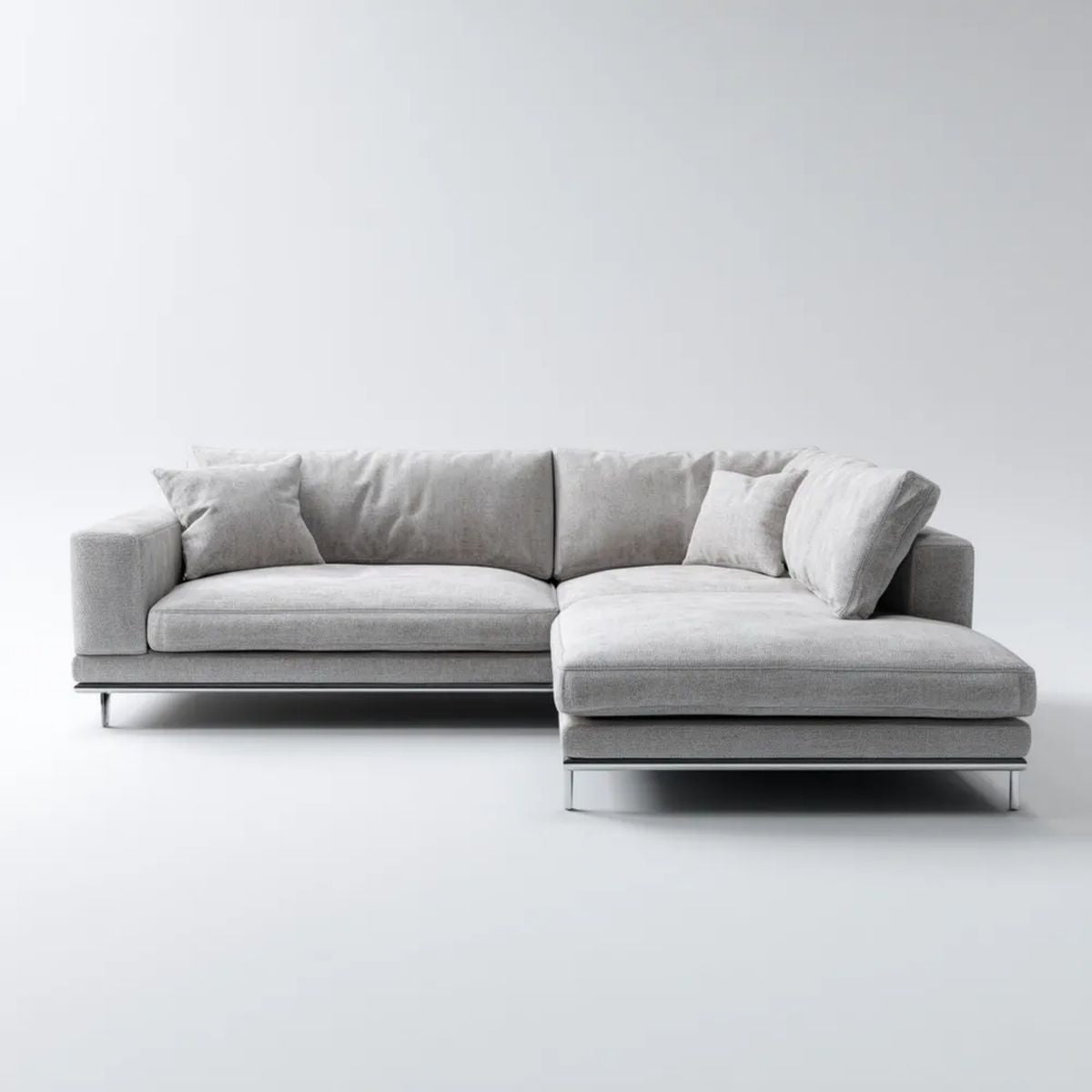 Prawostronna sofa narożna jasnoszara z tapicerką poliestrową 280 × 170 × 85 cm w kształcie L