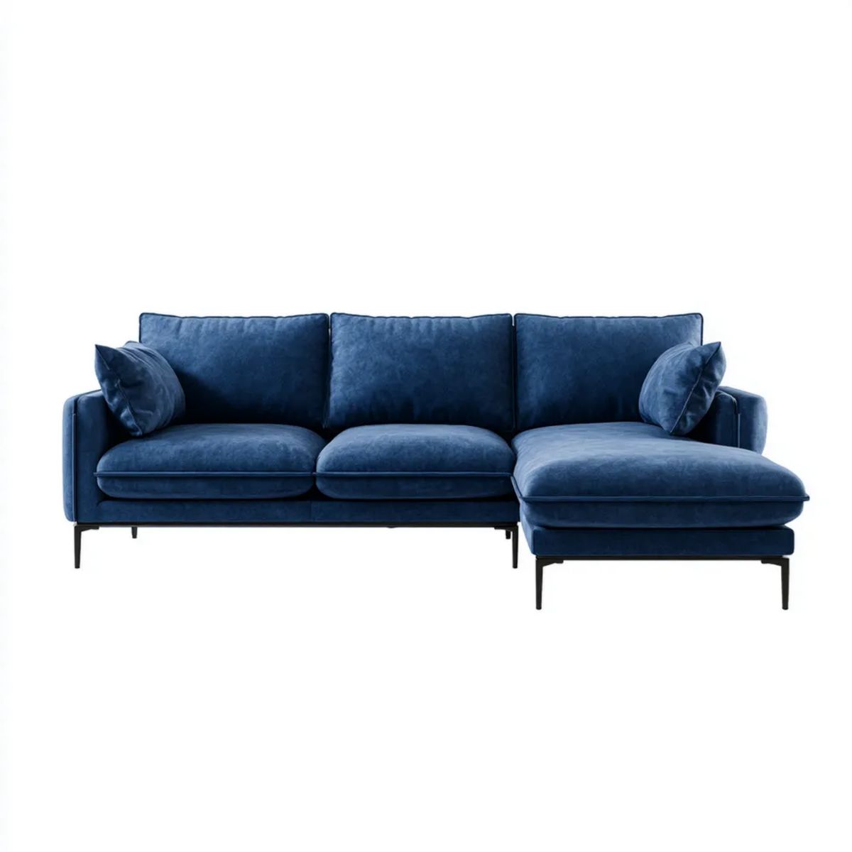 Granatowa sofa narożna z prawostronnym szezlongiem z aksamitu 270 x 160 x 85 cm