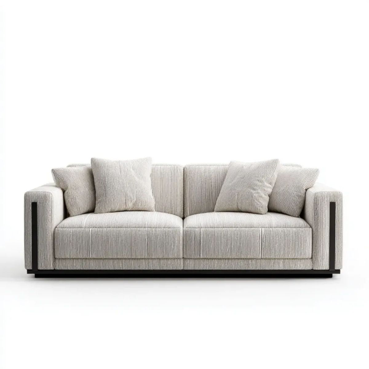 Sofa dwuosobowa jasnobeżowa/czarna z tapicerką z tkaniny poliestrowej 220 x 95 x 88 cm