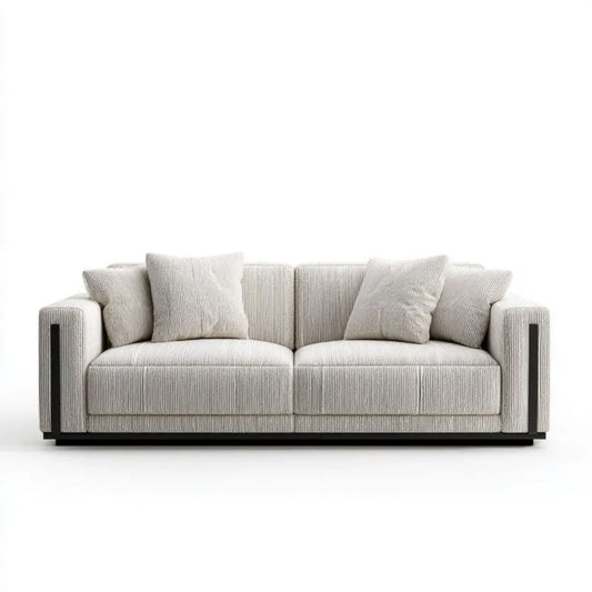 Sofa dwuosobowa jasnobeżowa/czarna z tapicerką z tkaniny poliestrowej 220 x 95 x 88 cm