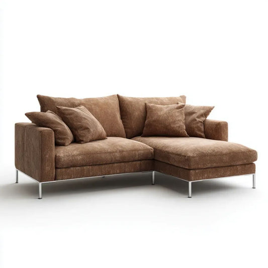 Brązowa sofa narożna z prawym szezlongiem z tkaniny sztruksowej 250 x 160 x 85 cm