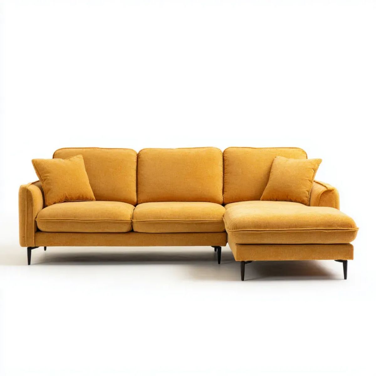 Sofa narożna 3-osobowa musztardowa z tapicerką poliestrową 250 x 160 x 85 cm, kształt L