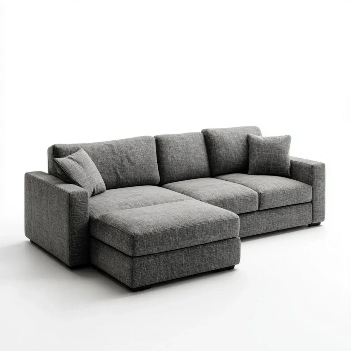 Szara sofa narożna z lewym szezlongiem z tkaniny, 250 x 160 x 85 cm