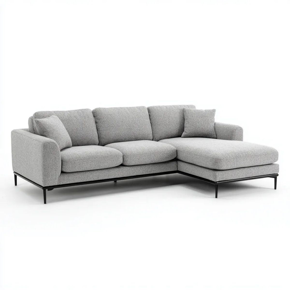 Prawostronna sofa narożna 3-osobowa z metalowymi nogami, jasnoszaro-czarna, 280 x 170 x 85 cm