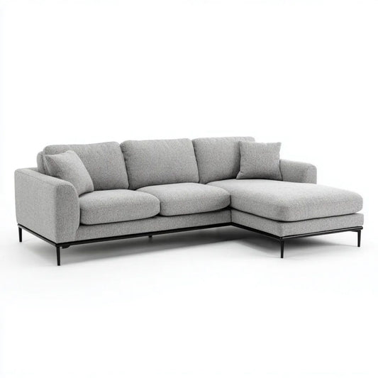 Prawostronna sofa narożna 3-osobowa z metalowymi nogami, jasnoszaro-czarna, 280 x 170 x 85 cm