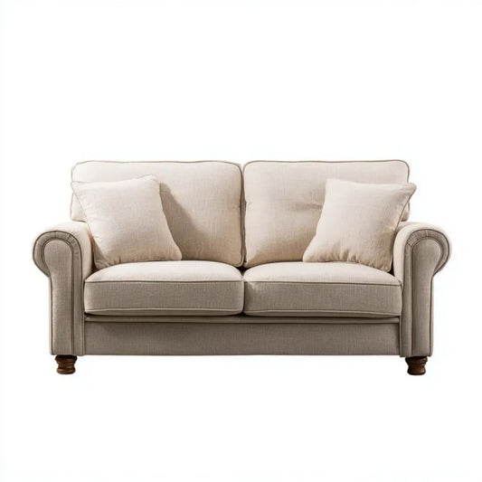 Beżowa dwuosobowa sofa z poliestru 170 × 90 × 90 cm
