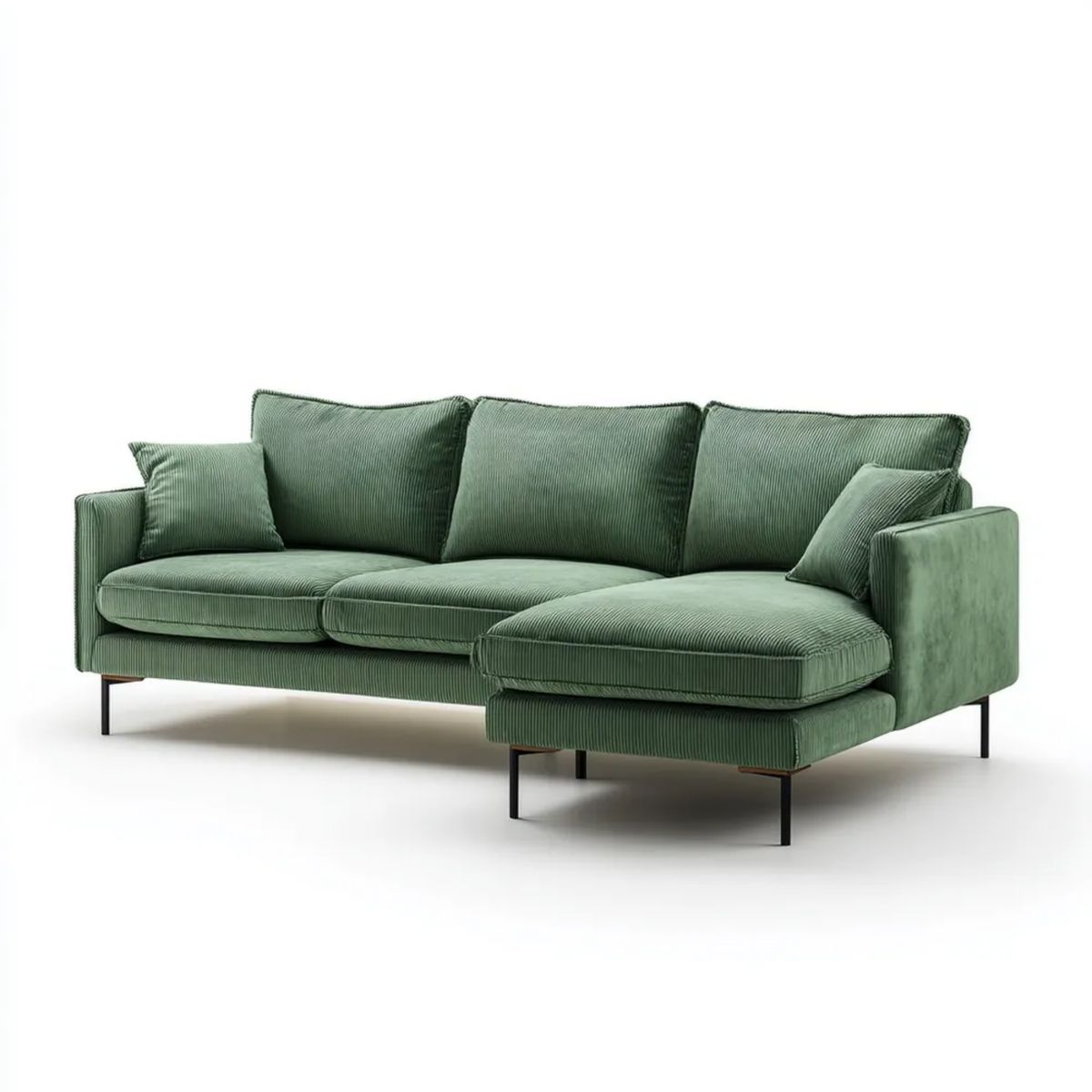 Zielona sofa narożna w kształcie L z prawym szezlongiem, tapicerka poliestrowa, 280 × 160 × 85 cm