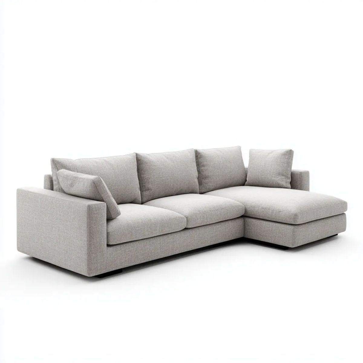 Prawostronna sofa narożna z szezlongiem, tapicerka poliestrowa, jasnoszara, 270 × 170 × 85 cm