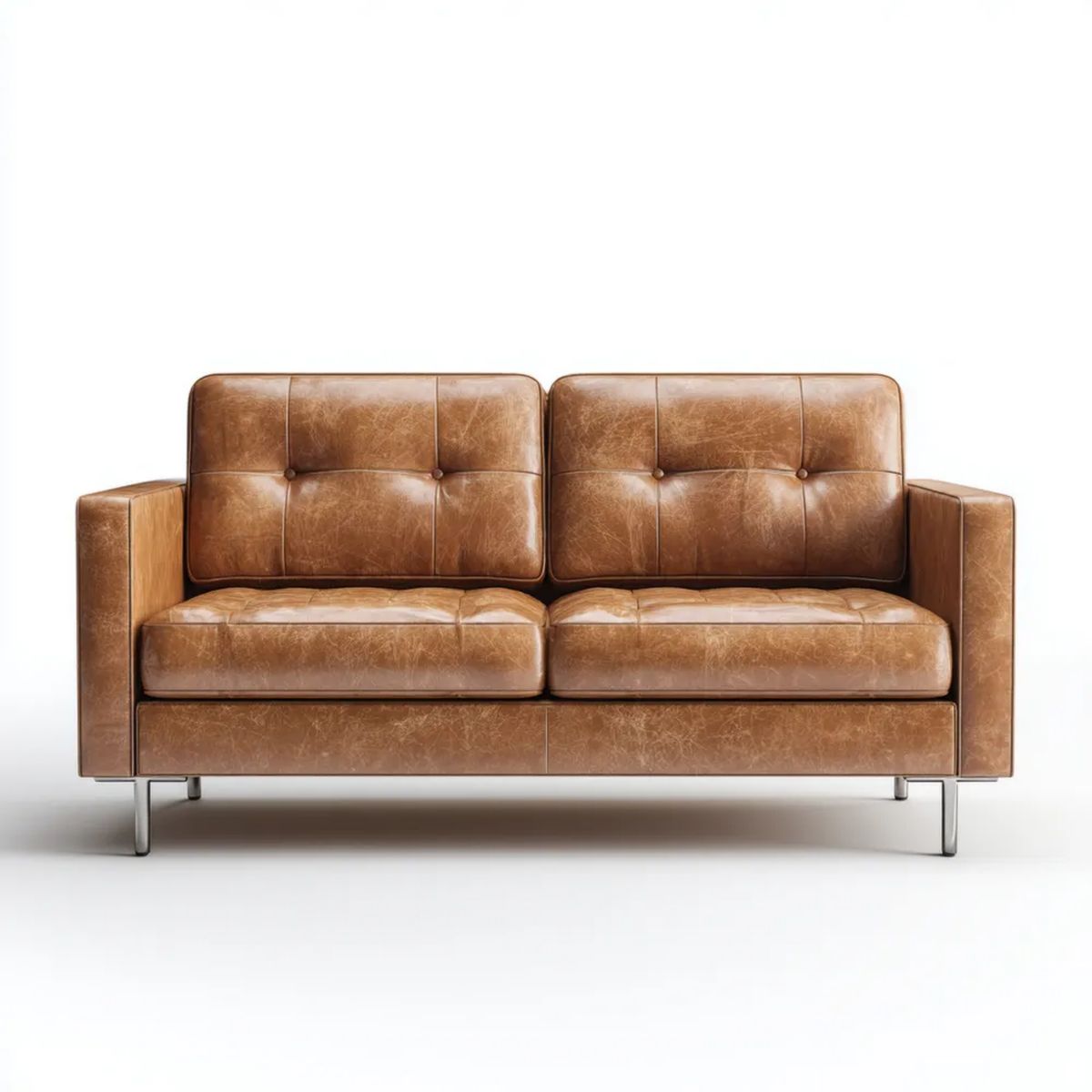 Brązowa sofa dwuosobowa ze skóry syntetycznej PU 152 × 82 × 86 cm