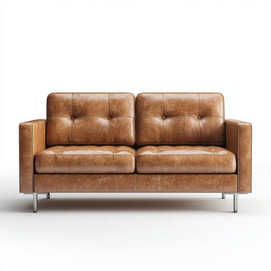 Brązowa sofa dwuosobowa ze skóry syntetycznej PU 152 × 82 × 86 cm