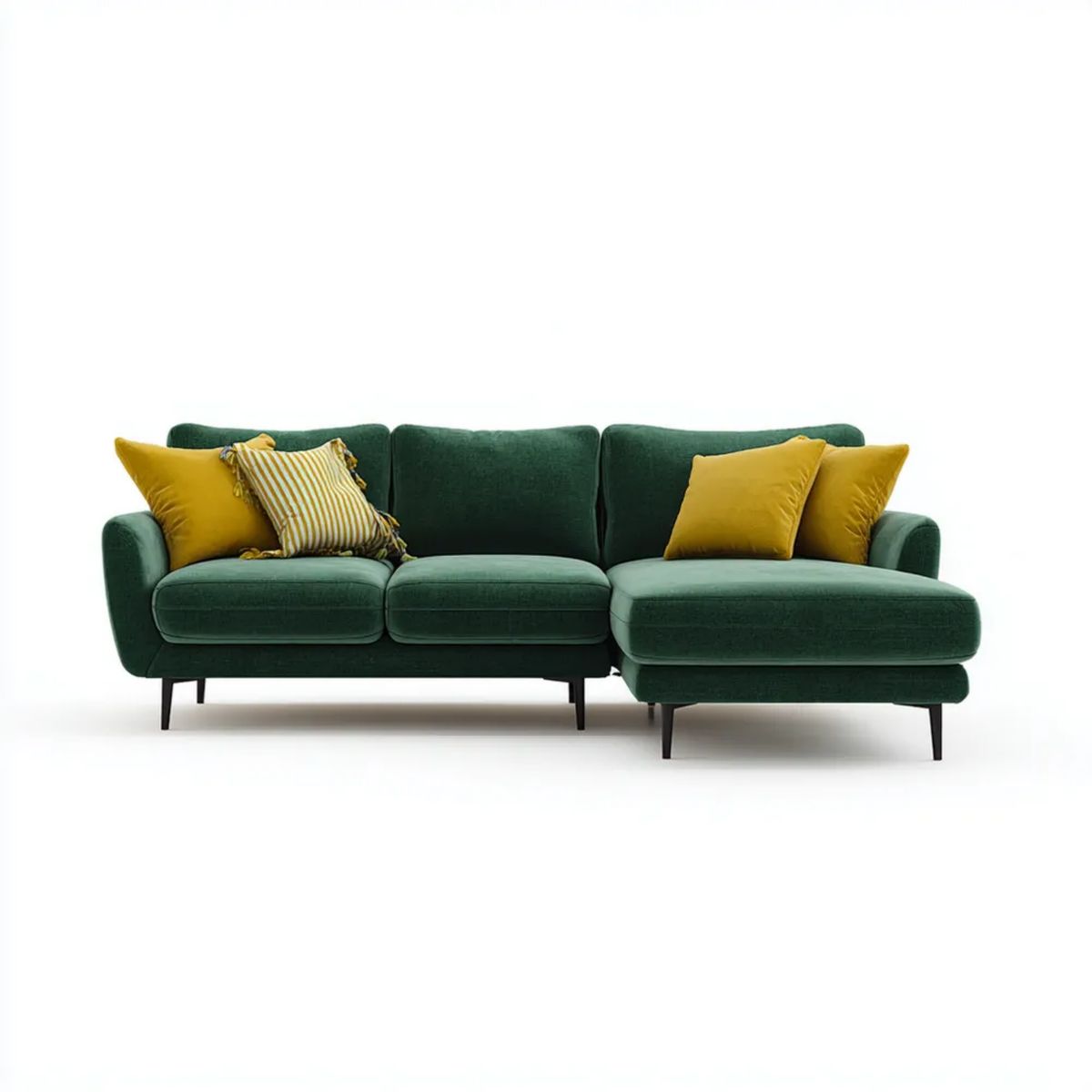 Zielony narożnik welurowy w kształcie L, prawostronny, 250 × 160 × 85 cm