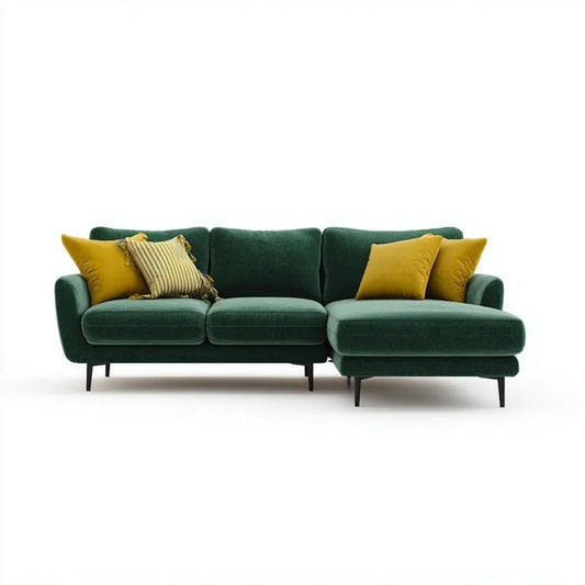 Zielony narożnik welurowy w kształcie L, prawostronny, 250 × 160 × 85 cm