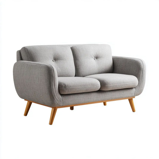 Dwuosobowa sofa z tkaniny szara z drewnianymi nogami, 135 x 78 x 84 cm