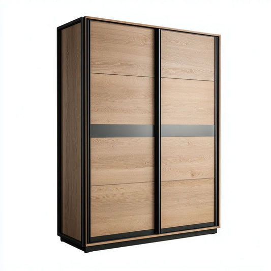 Szafa przesuwna z płyty wiórowej laminowanej 120 × 60 × 200 cm Jasny Dąb/Czarny