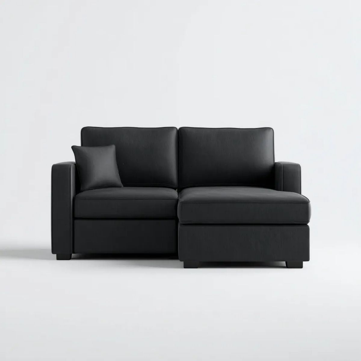 Czarna sofa narożna z prawostronnym szezlongiem ze skóry syntetycznej PU 200 x 140 x 85 cm