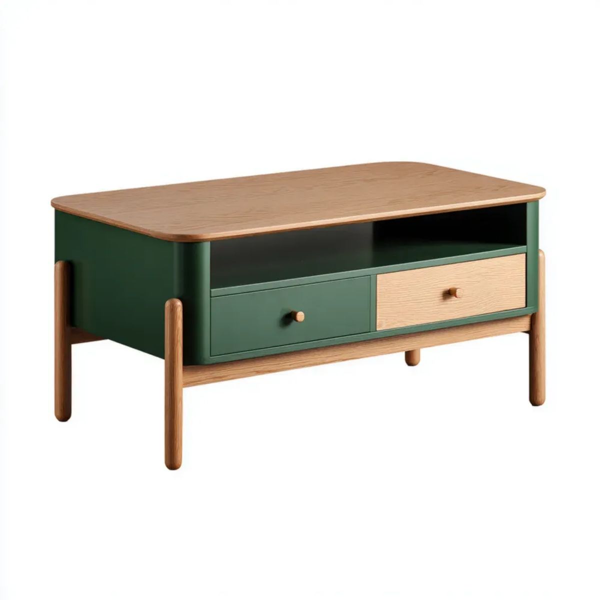 Prostokątny stolik kawowy MDF z szufladami zielono-dębowy 100 × 50 × 45 cm