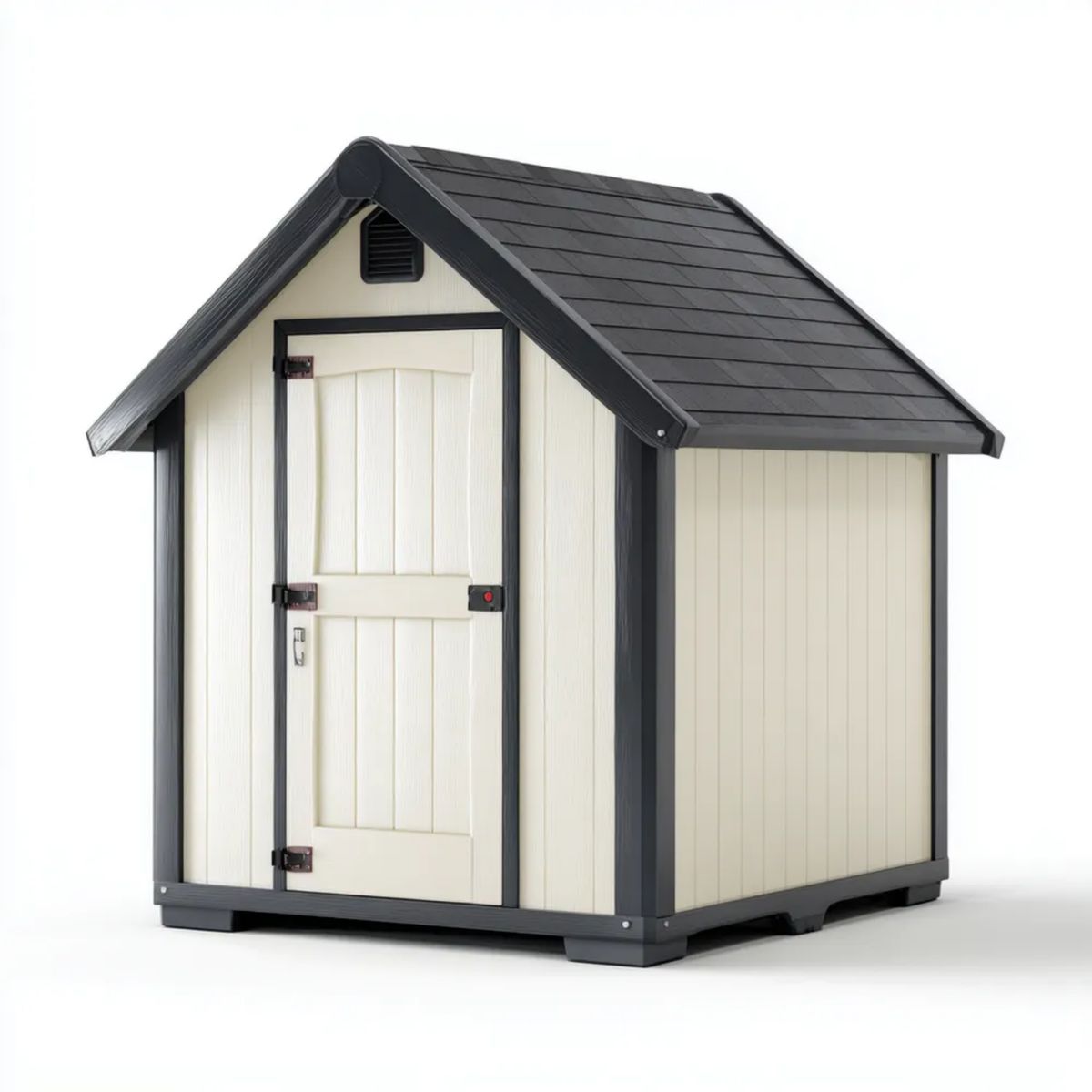 Domek ogrodowy z polipropylenu beżowo-antracytowy 130 × 100 × 180 cm z dachem dwuspadowym