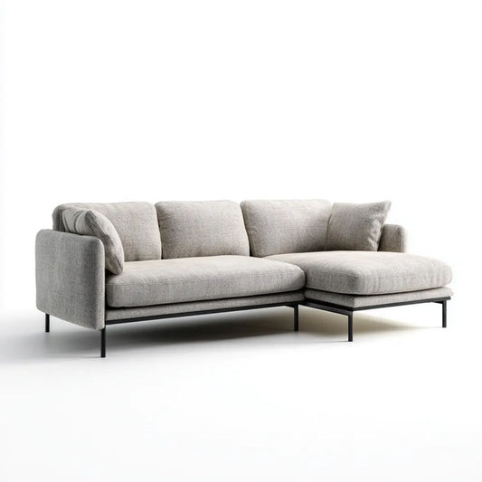 Sofa narożna w kształcie L z tkaniny jasnoszara/czarna, prawostronny szezlong, 230 x 150 x 85 cm
