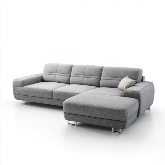 Prawostronna sofa narożna z tkaniny poliestrowej, szara, 280 × 170 × 85 cm