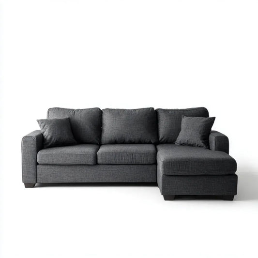 Grafitowa sofa narożna z prawym szezlongiem z tkaniny, 250 × 160 × 85 cm