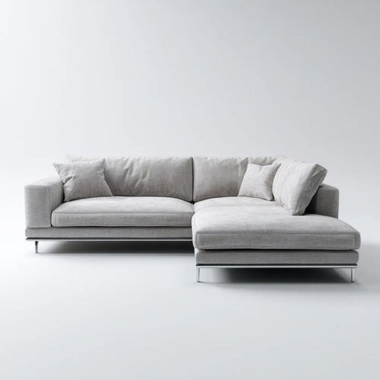 Prawostronna sofa narożna jasnoszara z tapicerką poliestrową 280 × 170 × 85 cm w kształcie L