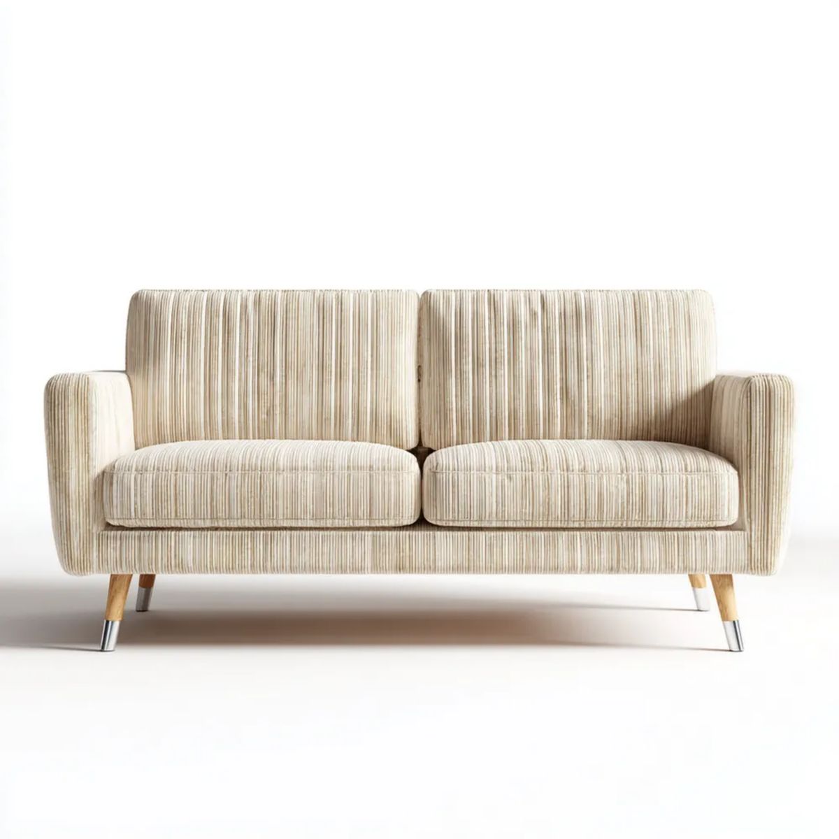 Dwuosobowa sofa z poliestru prążkowanego, beżowa, 140 x 80 x 85 cm