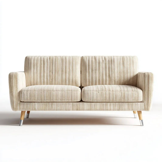Dwuosobowa sofa z poliestru prążkowanego, beżowa, 140 x 80 x 85 cm