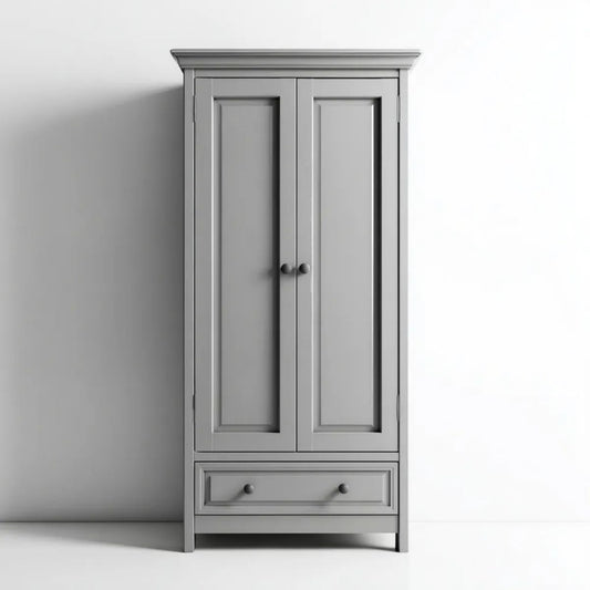 Szara dwudrzwiowa szafa z płyty MDF z szufladą, 90 × 50 × 200 cm
