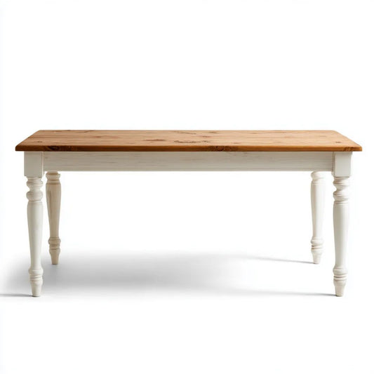 Prostokątny stół do jadalni z drewna, biały z blatem z litego drewna sosnowego, 180 x 90 x 78 cm
